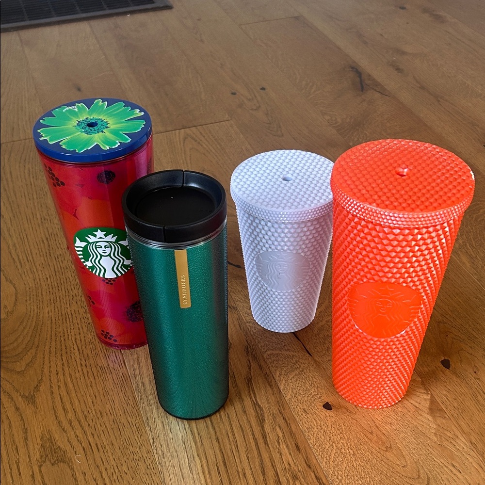 Starbucks Tumblers - Pink Floral, Green Metallic, White, Bright Orange
